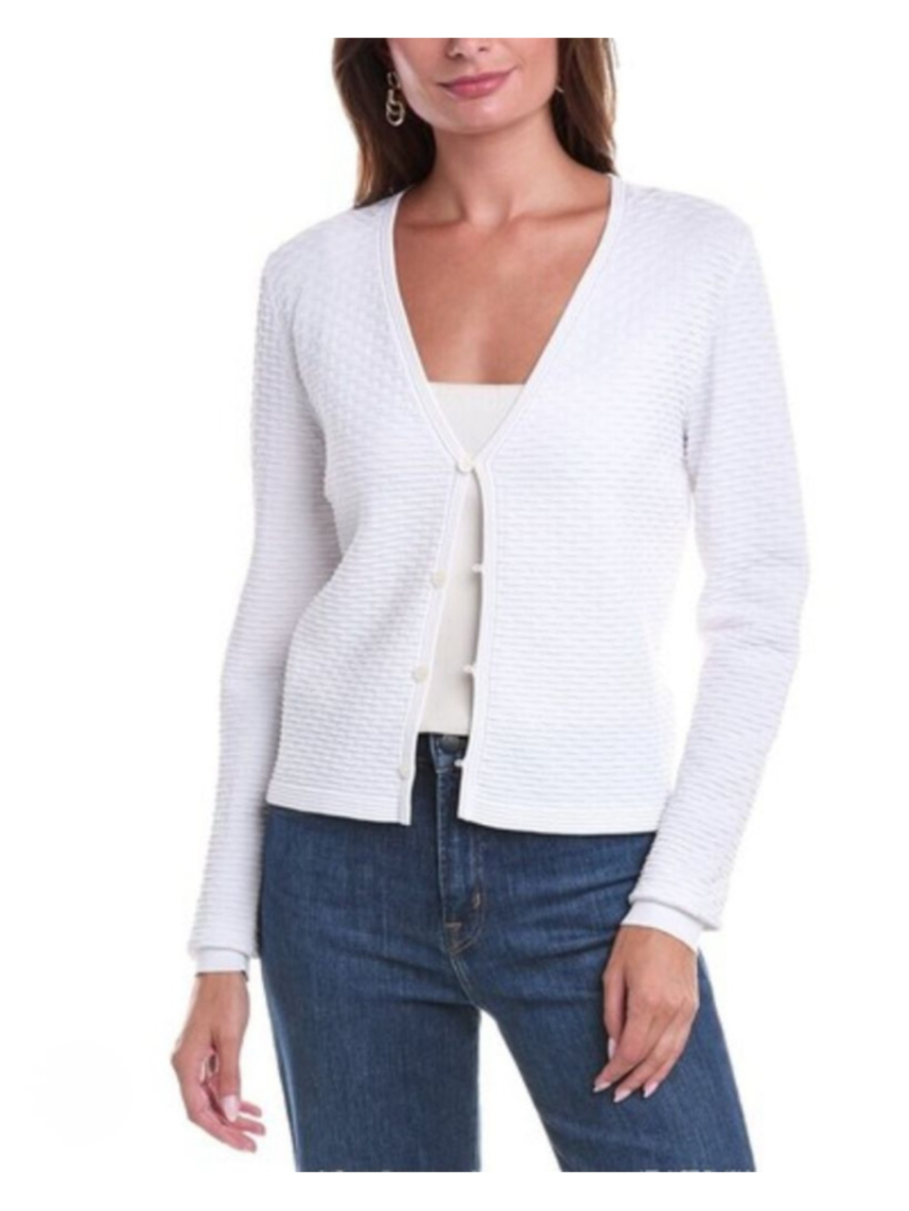 IRO‎ NWOT White Textured Knit V-Neck Button-Front Cardigan S